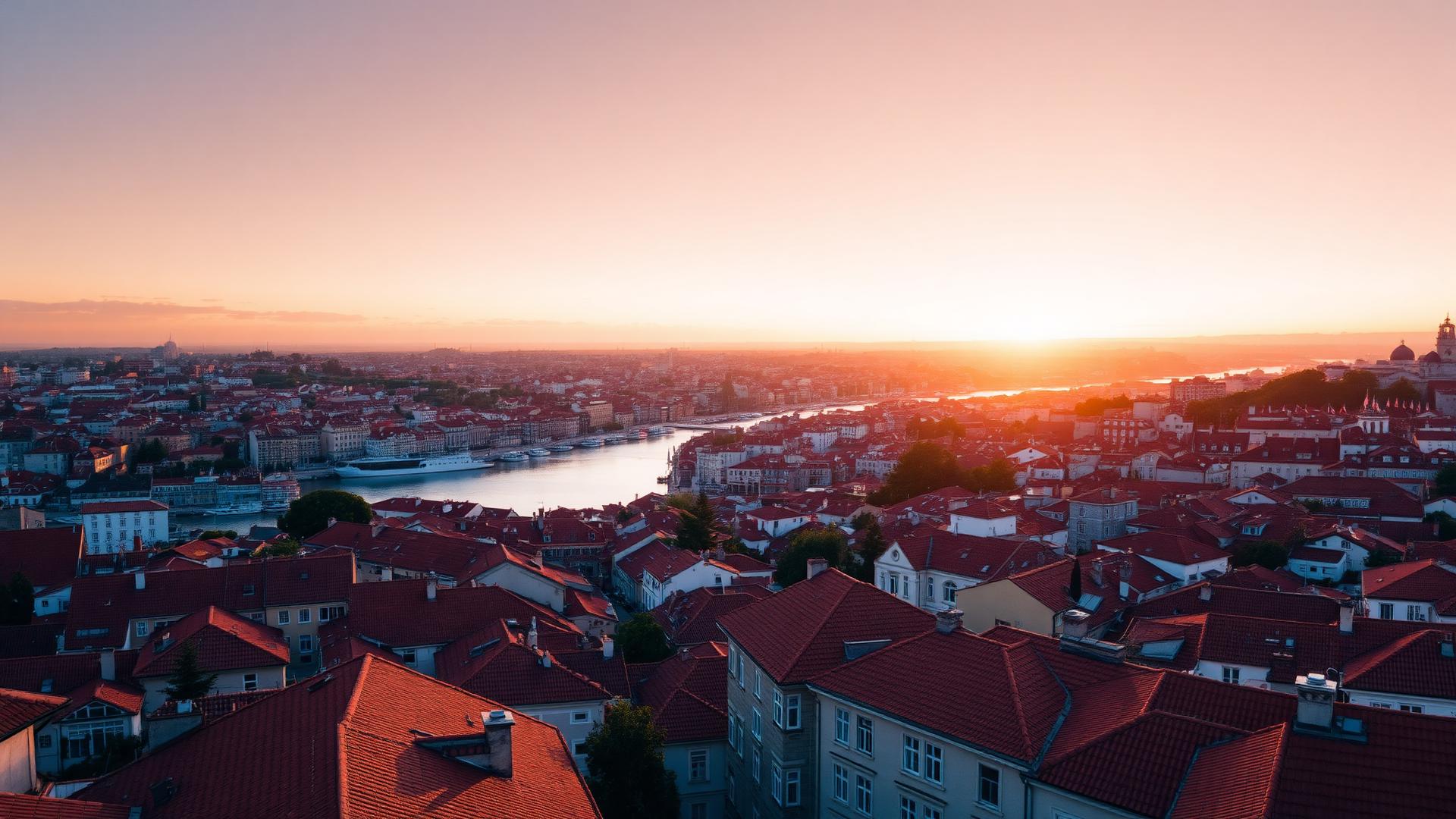 Lisbon rooftops at golden hour